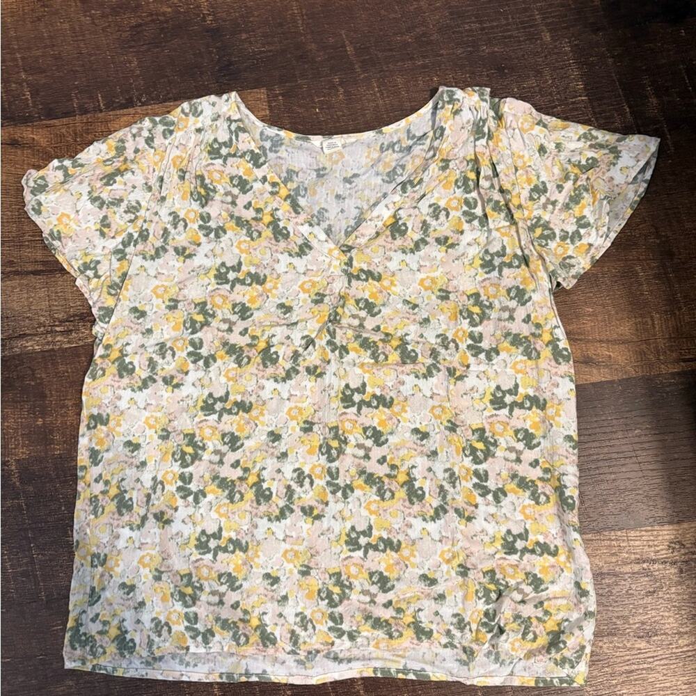 Caslon Yellow and Green Floral Blouse